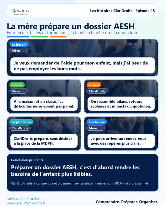 Les histoires ClariDroits épisode 13 : La mère prépare un dossier AESH