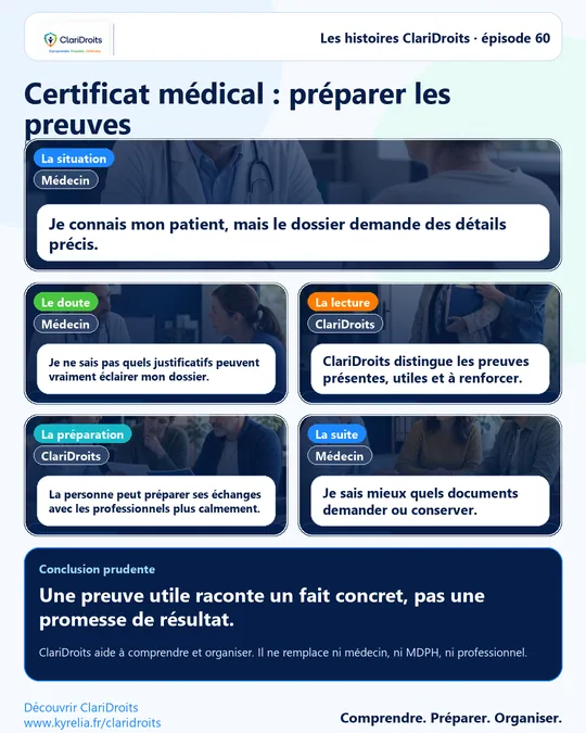 Les histoires ClariDroits épisode 60 : Certificat médical : préparer les preuves