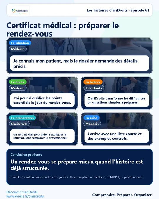 Les histoires ClariDroits épisode 61 : Certificat médical : préparer le rendez-vous