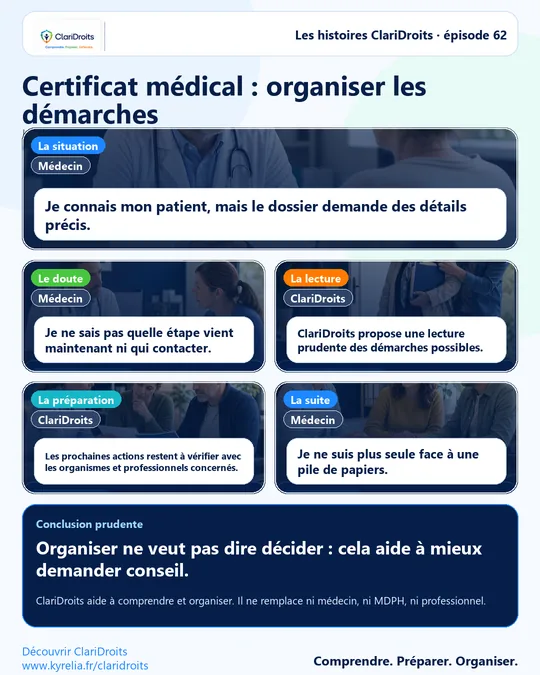 Les histoires ClariDroits épisode 62 : Certificat médical : organiser les démarches