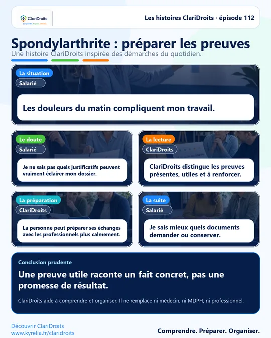 Les histoires ClariDroits épisode 112 : Spondylarthrite : préparer les preuves