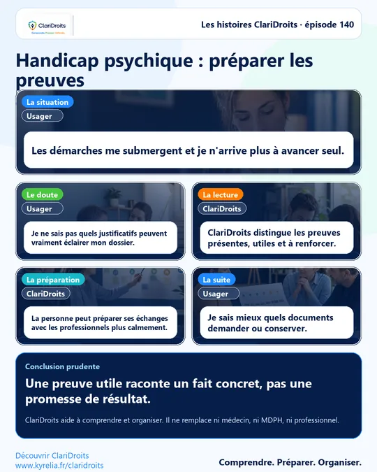 Les histoires ClariDroits épisode 140 : Handicap psychique : préparer les preuves