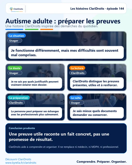 Les histoires ClariDroits épisode 144 : Autisme adulte : préparer les preuves