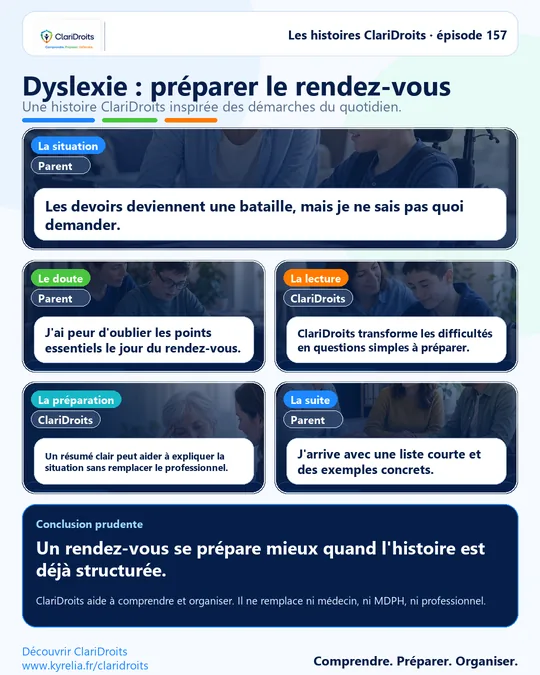 Les histoires ClariDroits épisode 157 : Dyslexie : préparer le rendez-vous
