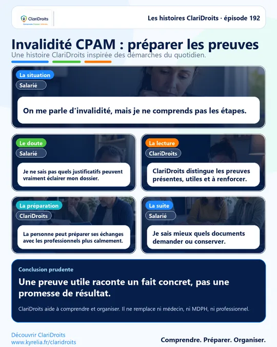 Les histoires ClariDroits épisode 192 : Invalidité CPAM : préparer les preuves