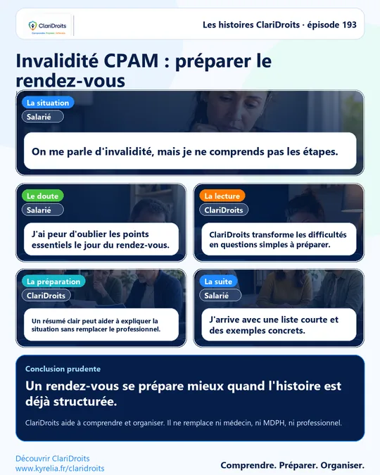 Les histoires ClariDroits épisode 193 : Invalidité CPAM : préparer le rendez-vous