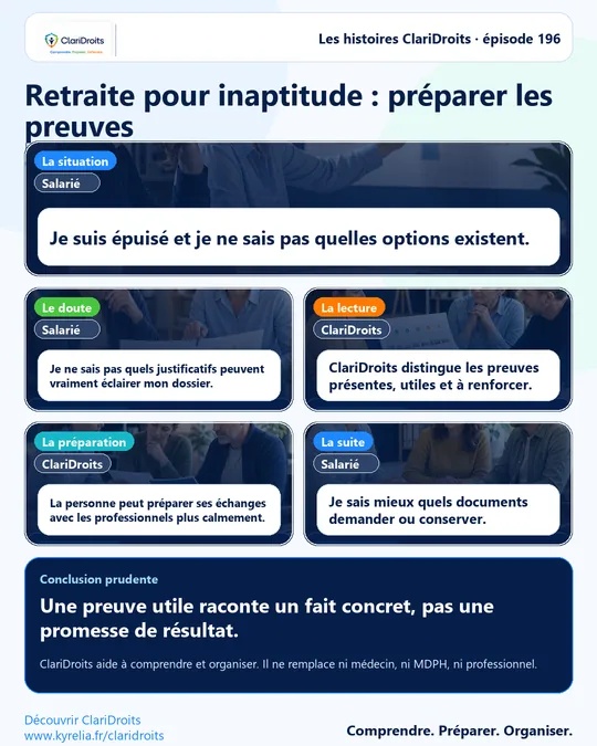 Les histoires ClariDroits épisode 196 : Retraite pour inaptitude : préparer les preuves
