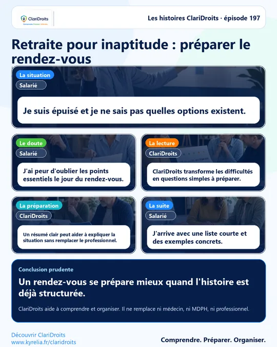 Les histoires ClariDroits épisode 197 : Retraite pour inaptitude : préparer le rendez-vous