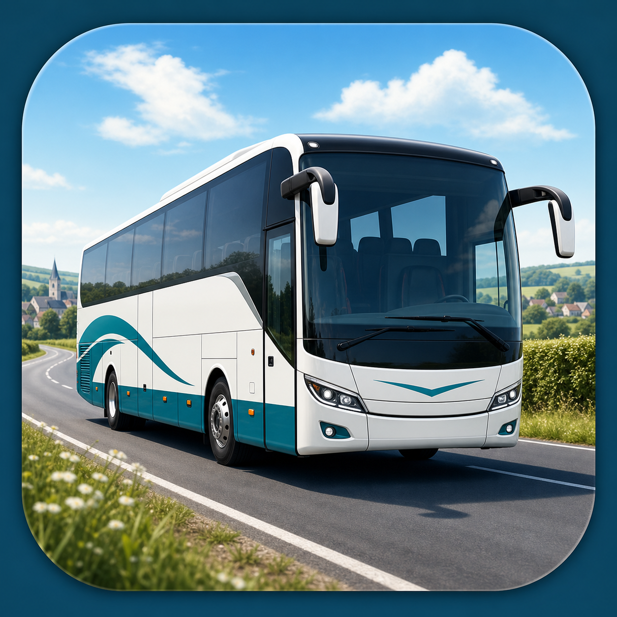 Autocar moderne sur route regionale