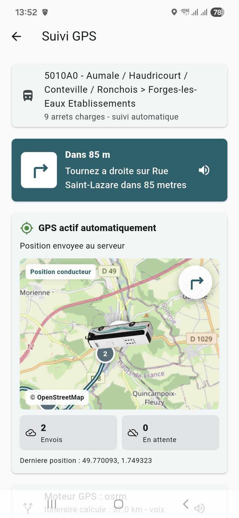 Zoom conducteur sur la carte GPS