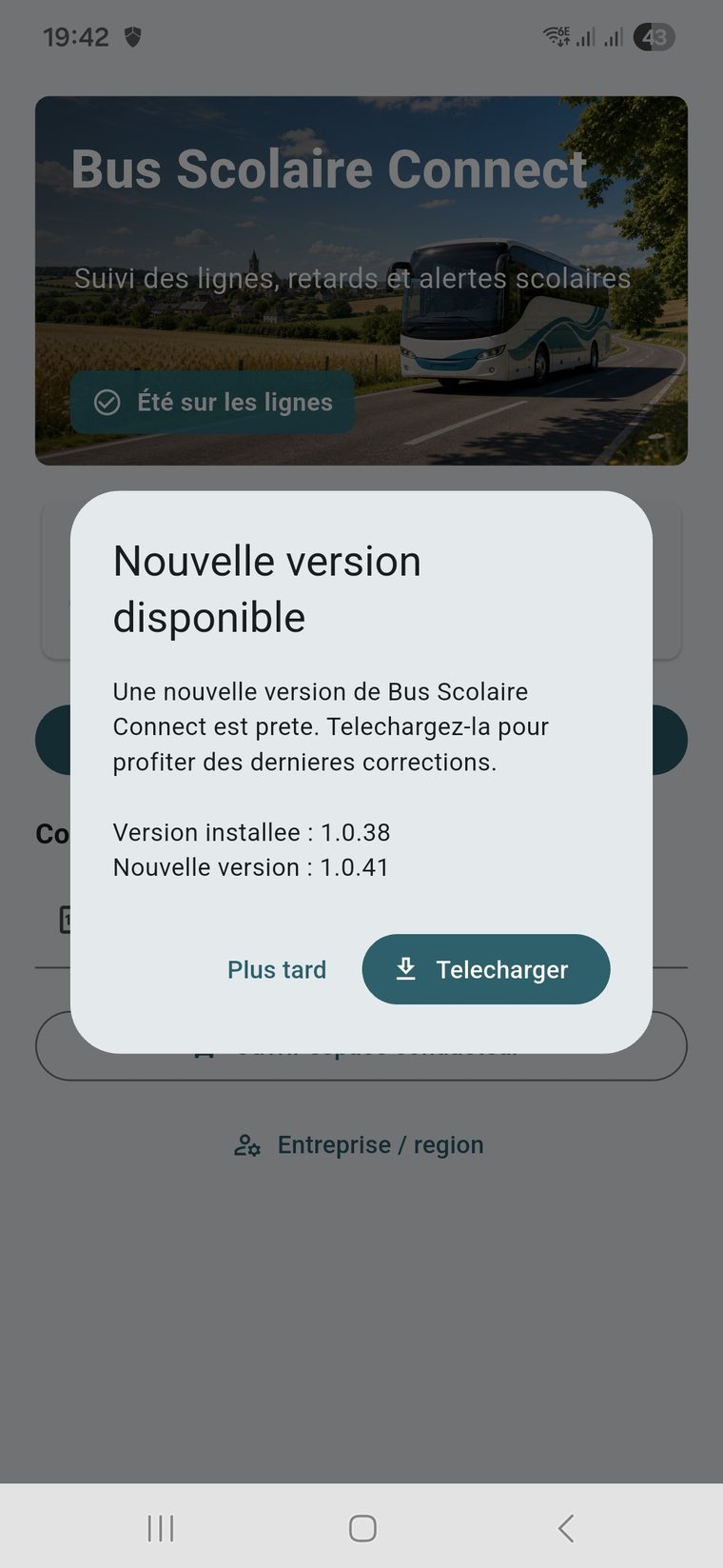 Mise à jour application