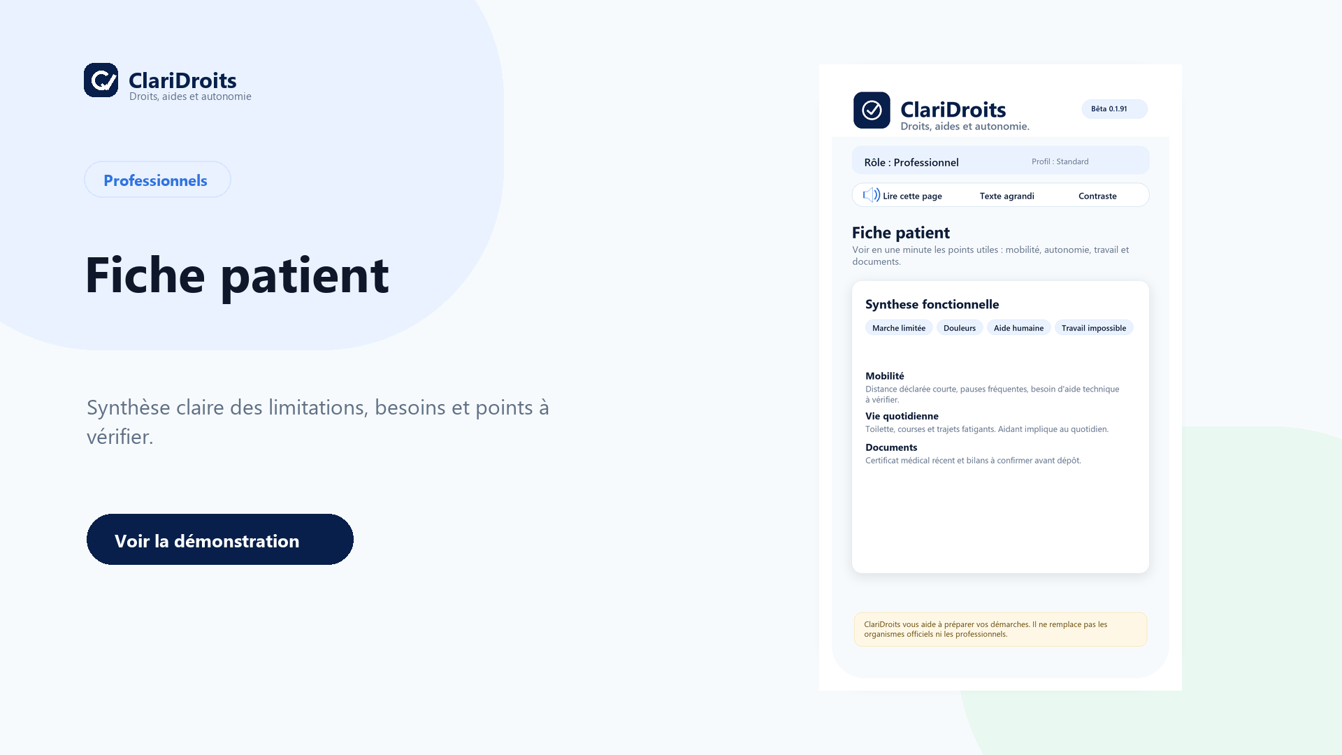 Fiche patient et synthèse dossier ClariDroits